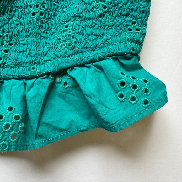 Zara Smocked Cropped Top Eyelet Ruffle Trim Green Puff Sleeve Boho Square Sz XS - Picture 9 of 14